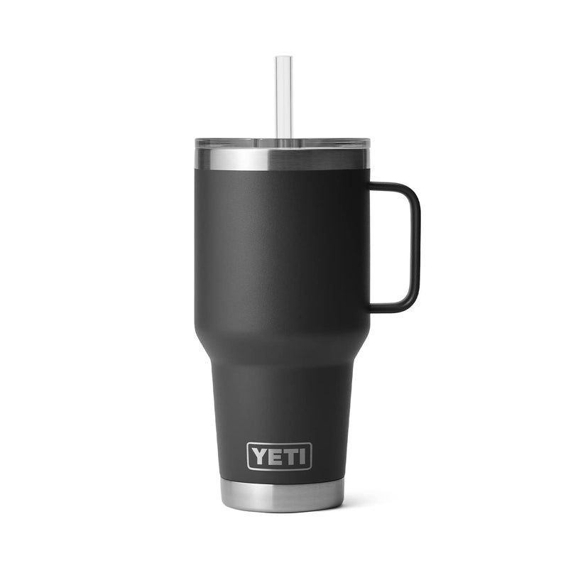 يتي yeti Rambler 35 Oz Tumbler مع مقبض وقش قش سفر ماء ماء فراغ معزول مع مقبض من الفولاذ المقاوم للصدأ أسود - Image 5