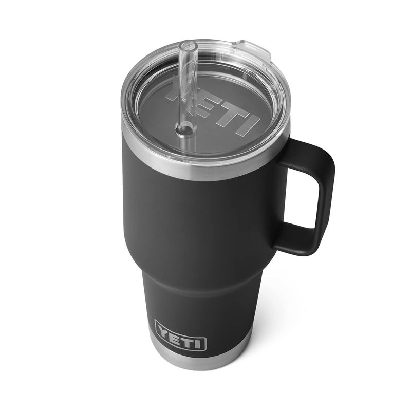 يتي yeti Rambler 35 Oz Tumbler مع مقبض وقش قش سفر ماء ماء فراغ معزول مع مقبض من الفولاذ المقاوم للصدأ أسود - Image 1