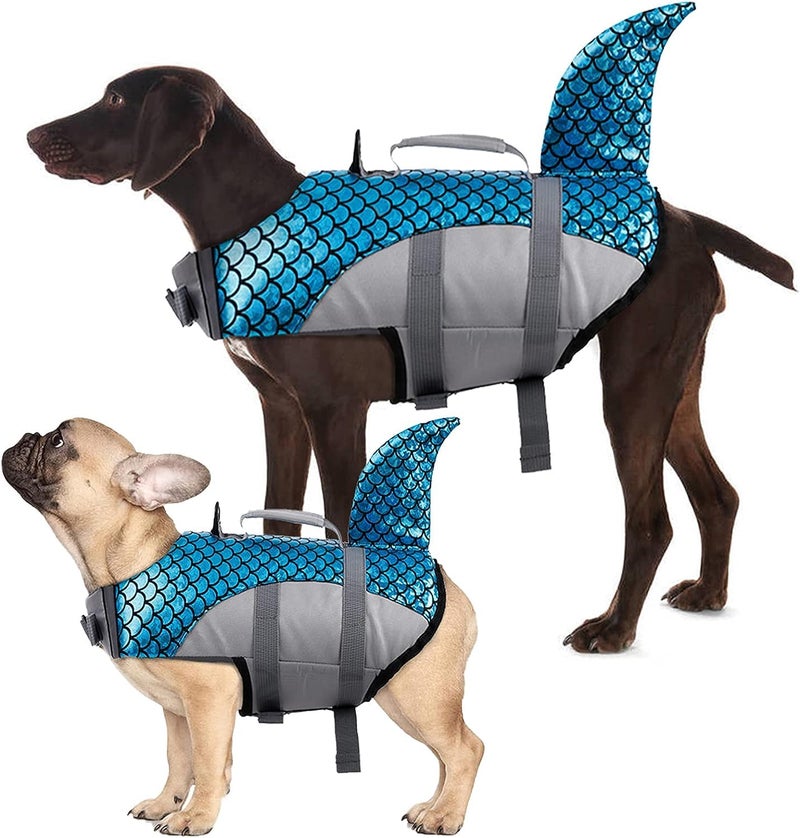 Matiko Dog Life Jacket Vest, Adjustable Dogs Swimming Vest with Shark Fin, Safety High Visibility Pet Floatation Vest Life Preserver for Small Medium and Large Dogs for Swimming and Boating (S, Blue) - Image 2