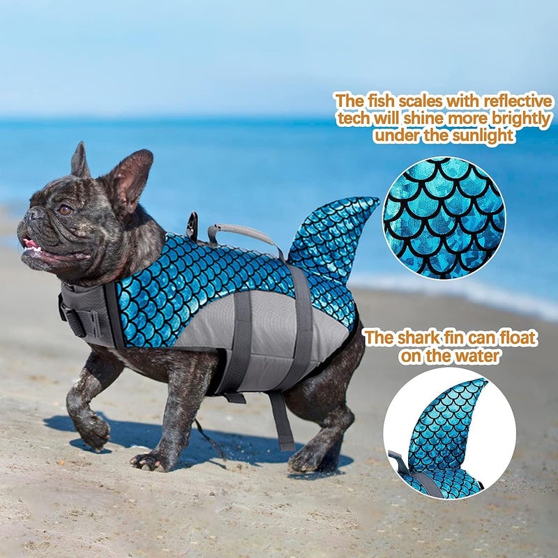 Matiko Dog Life Jacket Vest, Adjustable Dogs Swimming Vest with Shark Fin, Safety High Visibility Pet Floatation Vest Life Preserver for Small Medium and Large Dogs for Swimming and Boating (S, Blue) - Image 3