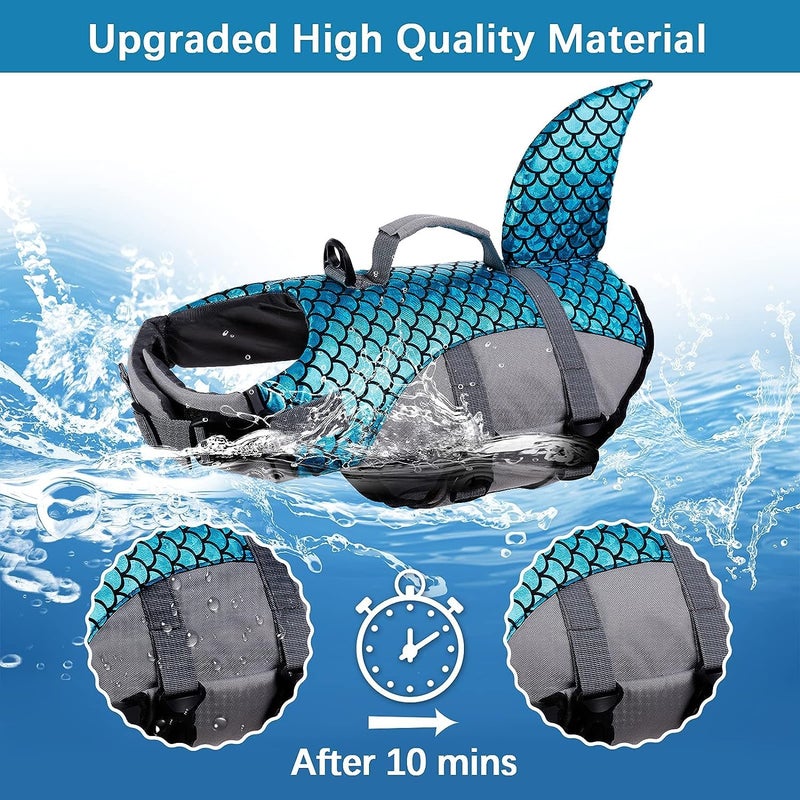 Matiko Dog Life Jacket Vest, Adjustable Dogs Swimming Vest with Shark Fin, Safety High Visibility Pet Floatation Vest Life Preserver for Small Medium and Large Dogs for Swimming and Boating (S, Blue) - Image 4
