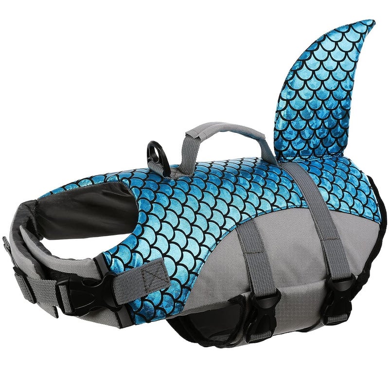 Matiko Dog Life Jacket Vest, Adjustable Dogs Swimming Vest with Shark Fin, Safety High Visibility Pet Floatation Vest Life Preserver for Small Medium and Large Dogs for Swimming and Boating (S, Blue) - Image 1