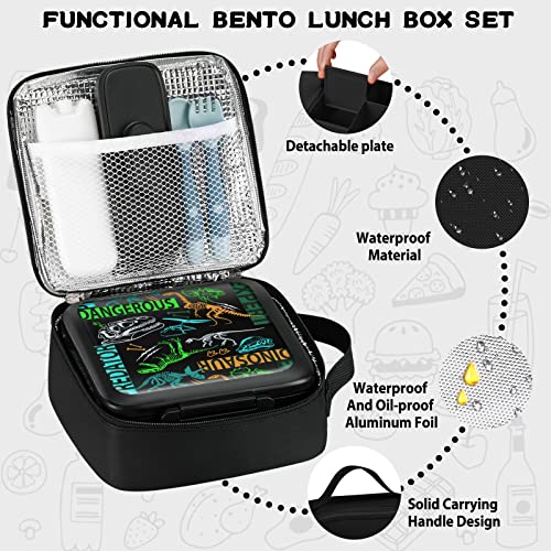 JXXM Bento Lunch Box for Kids With 8oz Soup thermo,Leak-proof Lunch Containers with 5 Compartment,thermo Food Jar and Lunch Bag, Food Containers for School (A-Black(Dinosaur Fossil)) - Image 4