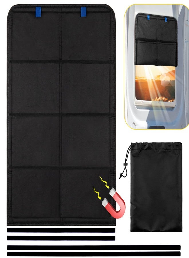 funomo RV Door Window Shade, 27.25 × 18.25 Inch Foldable Magnet RV Blackout Window Cover, UV Rays Protection Camper Trailer Door Window Cover, Waterproof Thickened Oxford Fabric (Black) - Image 1