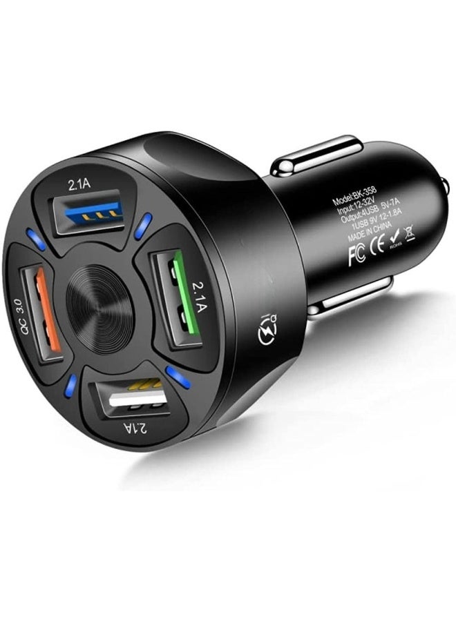 4 Port USB Car Charger Adapter With LED Light Quick Charge With Type C/PD 20W/QC 3.0 Fast Charging Car Lighter Adapter For IPhone 14 13 12 S22 S21 S20 IPad Pro& More - Image 1