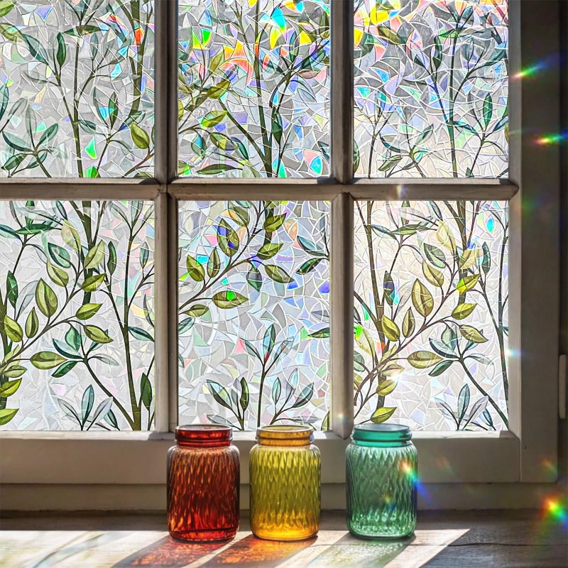 ADD.HERES Window Privacy Film Home Room Bathroom Spring Decor Car Decorations, Stained Glass Window Film, Static Cling Window Film, Window Tintï¼ŒRainbow Window Film (Green Vineman, 17.5" X 78.7") - Image 1