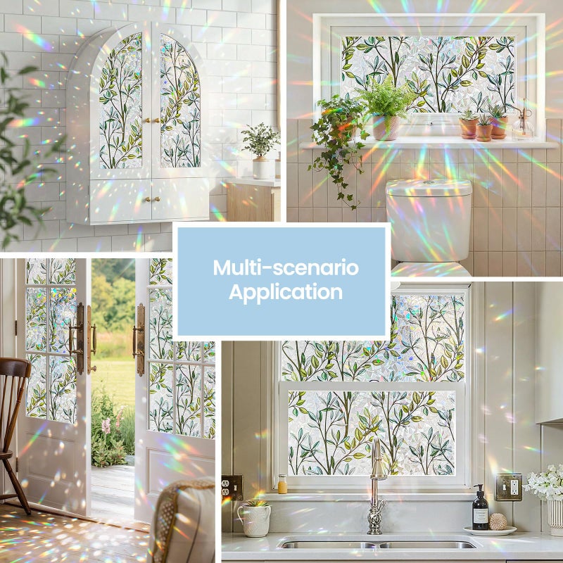 ADD.HERES Window Privacy Film Home Room Bathroom Spring Decor Car Decorations, Stained Glass Window Film, Static Cling Window Film, Window Tintï¼ŒRainbow Window Film (Green Vineman, 17.5" X 78.7") - Image 3