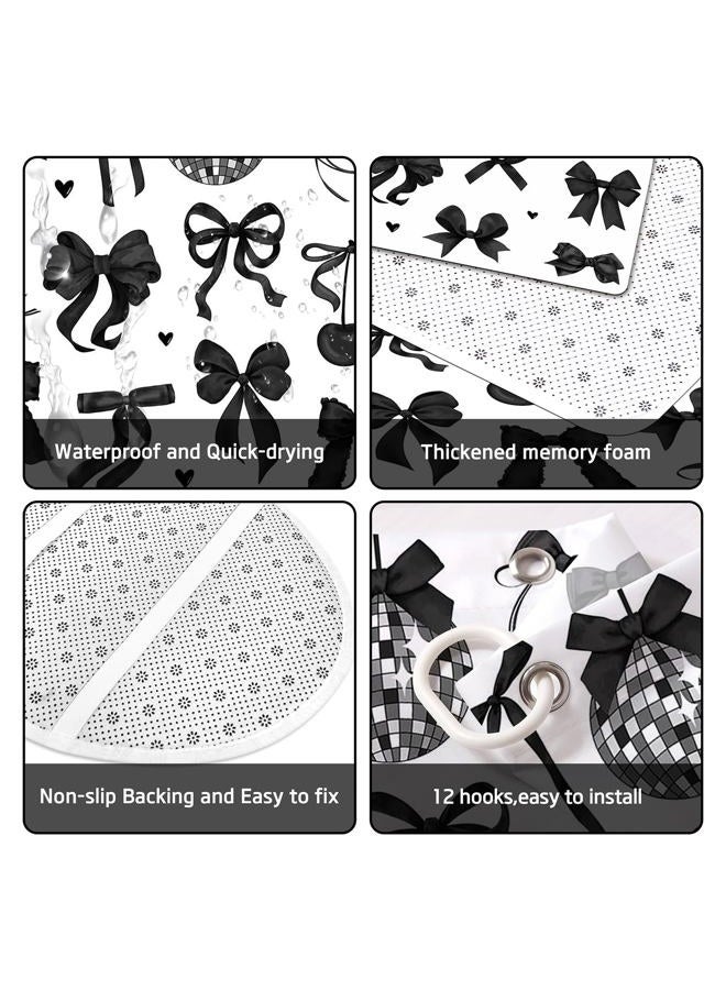 Lofaris Bow Shower Curtain Set 4 Pcs - Black and White Bathroom Sets with Shower Curtain and Rugs Coquette Bathroom Decor with Non-Slip Rugs & Toilet Lid Cover, Elegant Girly Bathroom Accessories - Image 5