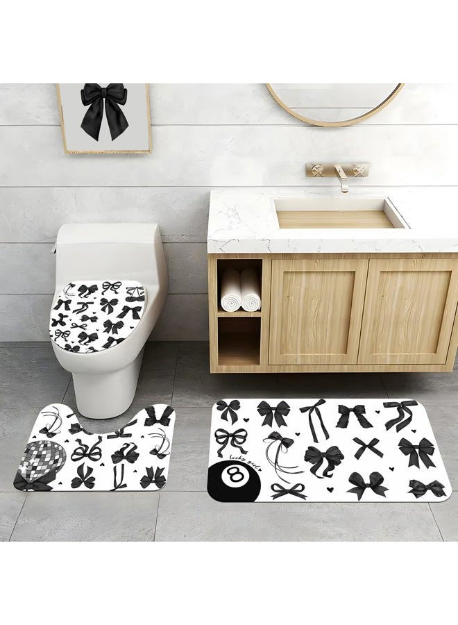 Lofaris Bow Shower Curtain Set 4 Pcs - Black and White Bathroom Sets with Shower Curtain and Rugs Coquette Bathroom Decor with Non-Slip Rugs & Toilet Lid Cover, Elegant Girly Bathroom Accessories - Image 4