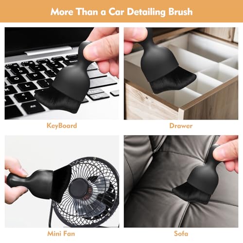 Eiruseed Car Interior Cleaning Brush Car Duster Interior with Ultra Soft Bristles Auto Detailing Brushes Dusting Car Accessories for Dashboard, AC Vents, Leather, Scratch-Free (1Pack_Black) - Image 5