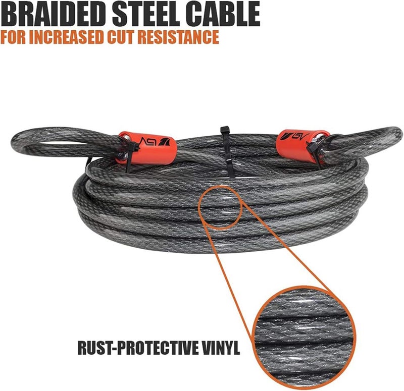 BV Heavy-Duty 15FT Security Cable with Loops - 10mm (3/8 Inch) Cut-Resistant Braided Steel Cable - Versatile & Weatherproof - Security Chain for Padlock, Chain Lock, Wire Lock - Image 4