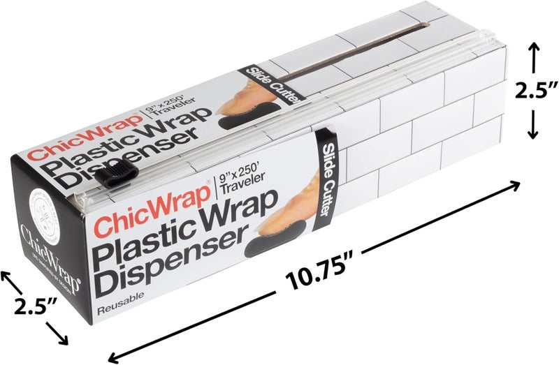 ChicWrap Subway Tile Refillable Plastic Wrap Dispenser - One 9" x 250' Roll of Professional Grade Plastic Wrap - BPA Free and Kosher Certified - Reusable Dispenser w/Slide Cutter - Image 4