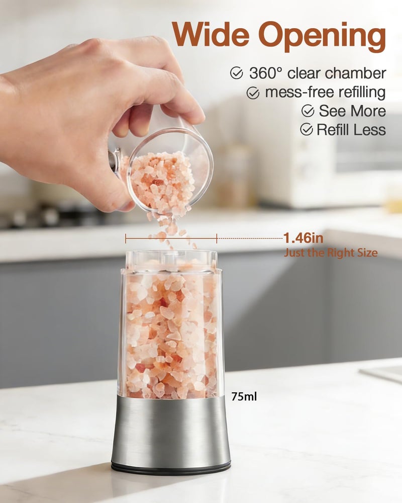 CULINARY FUN Gravity Electric Salt and Pepper Grinder Set, Automatic Mills with Rechargeable Charging Base, Built-in LED Light & Stainless Steel Body - Image 2