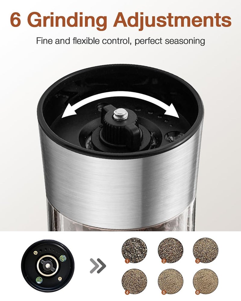 CULINARY FUN Gravity Electric Salt and Pepper Grinder Set, Automatic Mills with Rechargeable Charging Base, Built-in LED Light & Stainless Steel Body - Image 4
