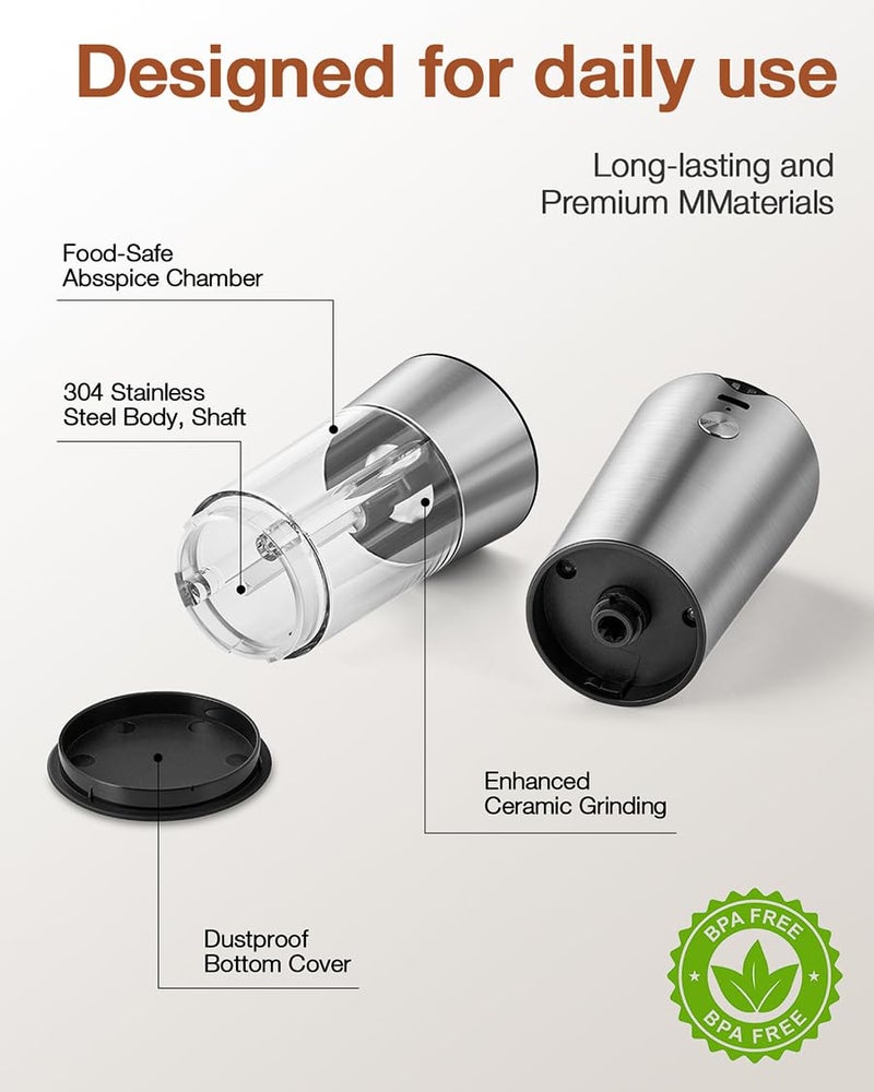 CULINARY FUN Gravity Electric Salt and Pepper Grinder Set, Automatic Mills with Rechargeable Charging Base, Built-in LED Light & Stainless Steel Body - Image 5