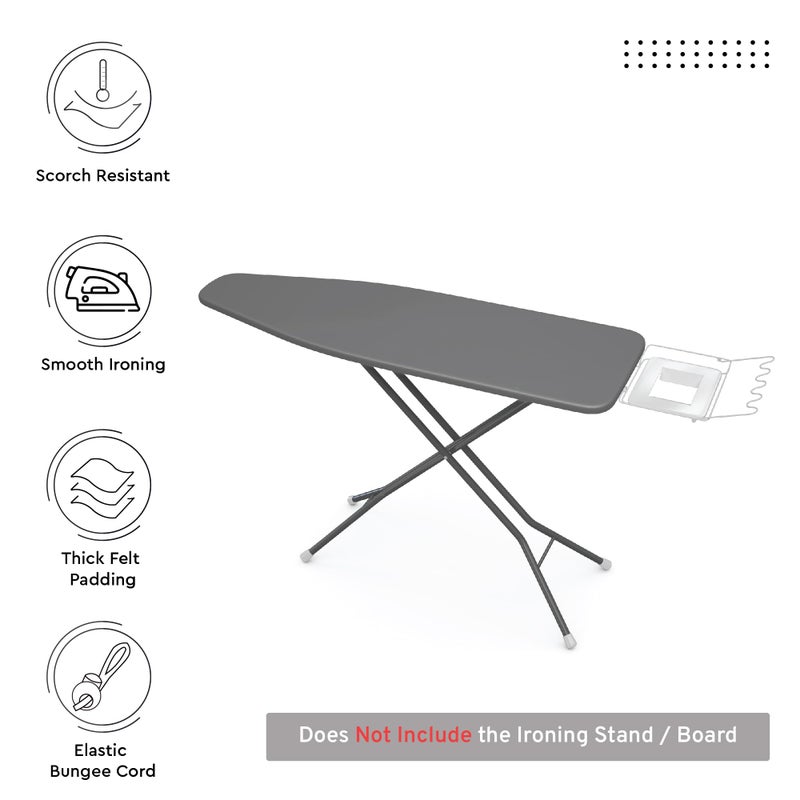Encasa XO Ironing Board Cover and Pad 49"x18" - 4mm Felt Wide Iron Board Cover with Padding - Heat Resistant, Stain-Safe Dye, Non Slip Elastic Bungee Cord Tightening Iron Table Cover Grey - Image 2