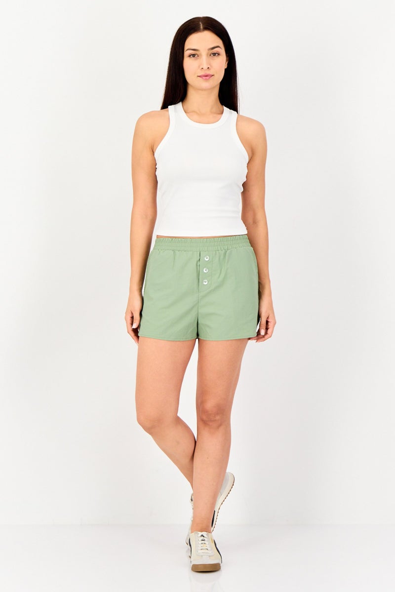 FOREVER 21 Women Regular Fit Plain Shorts, Sage Green - Image 2