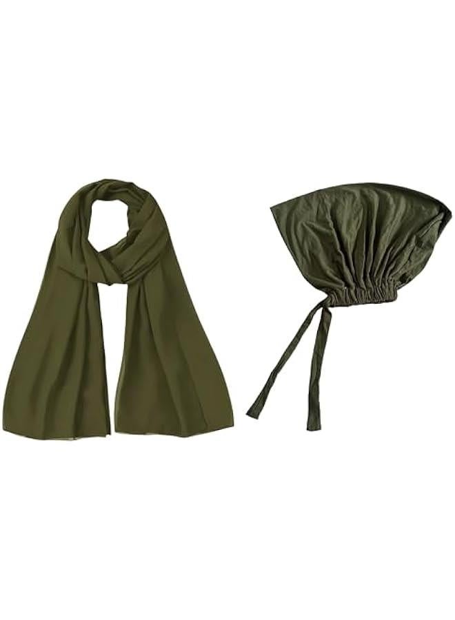 Arabest Chiffon Muslim Head Scarf with Matching Undercap Set and Jersey Tie-Back Inner Cap - Image 1