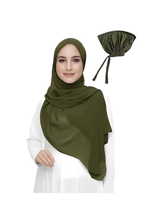 Arabest Chiffon Muslim Head Scarf with Matching Undercap Set and Jersey Tie-Back Inner Cap - Image 2
