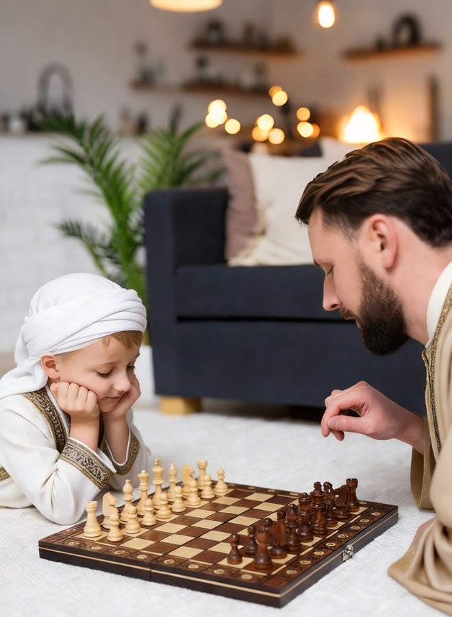 شو تي آي كون SDHR طقم شطرنج سفر ثلاثي في واحد: لوح ألعاب خشبي مغناطيسي مقاس 24 سم للأطفال والكبار - Image 5