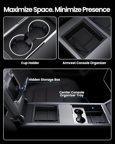 REEVAA Center Console Organizer for Tesla Model Y Juniper 20252026 Premium Performance Model 3 Highland 20242026 All Trims DualTier Storage Seamless Fit Premium Silicone Liner 4PCS Black - Image 3