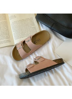2024 New Vintage French Style Thick Bottom Double Buckle Sandals Womens Fashionable Outer Wear PVC Material China Origin [pink] 1508-2 birkenstock silver double buckle