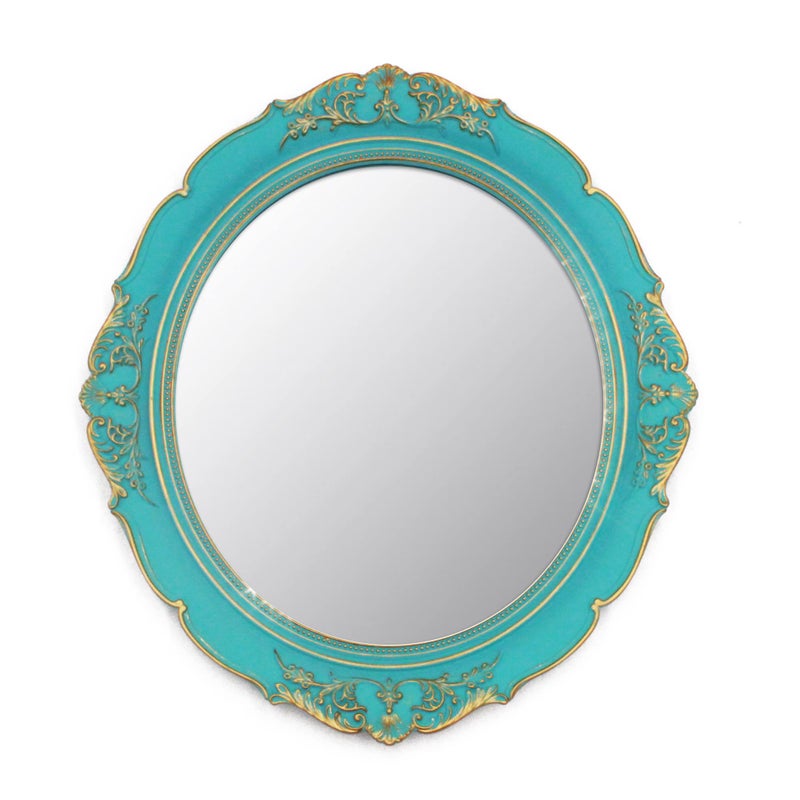 Eaoundm 131 x 148 inchs Decorative Wall MirrorVintage Hanging Mirrors for Bedroom LivingRoom Dresser Decor Oval Blue