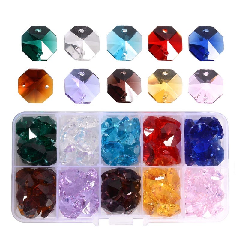 Lot 100pcs Glass Octagon Beads  LONGWIN Colorful Crystal Chandelier Parts Replacement Beads DIY Lamp Hanging Pendant Suncatcher