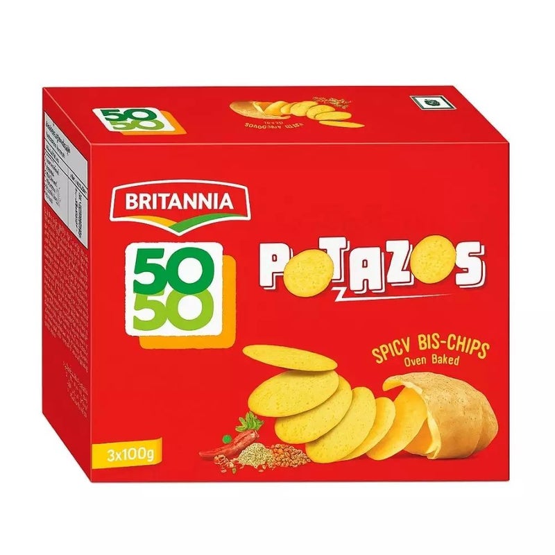 Britannia 50 50 Oven Baked Potazos Spicy Biscuit Chips- 100gms