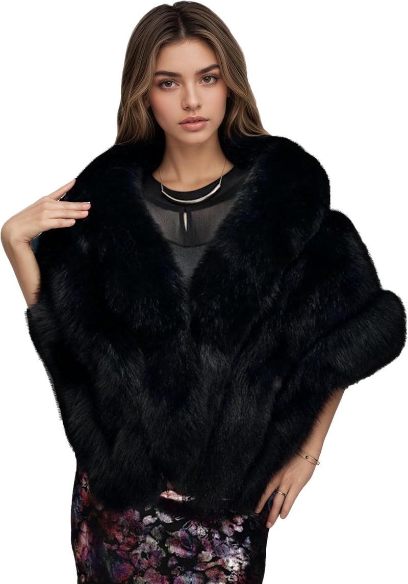 ELFJOY Luxury Faux Fur Shawl for Women Winter Fur Coat Wedding Party Fur Stole Wraps for Evening Dresses - Image 4