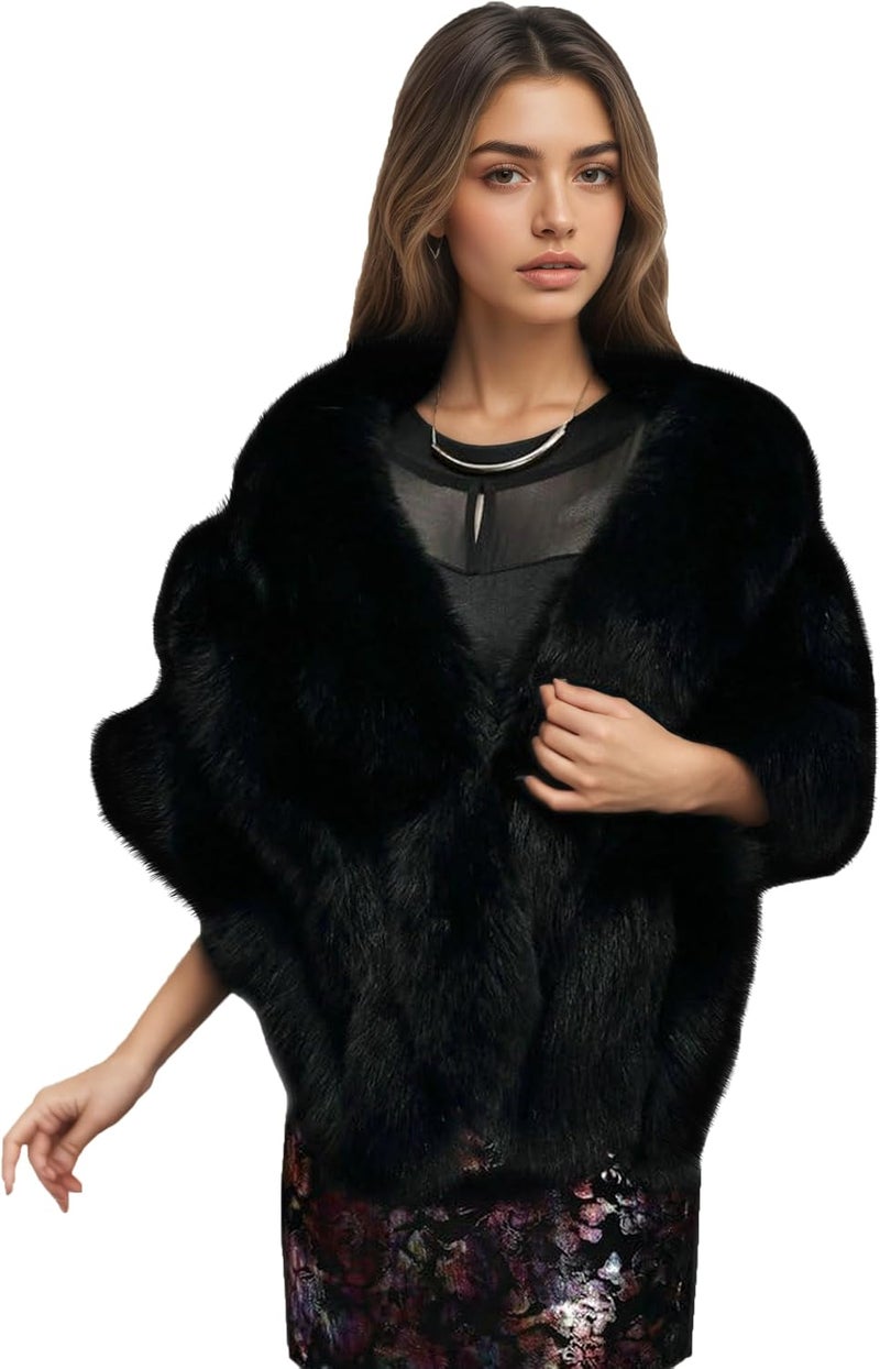 ELFJOY Luxury Faux Fur Shawl for Women Winter Fur Coat Wedding Party Fur Stole Wraps for Evening Dresses - Image 1