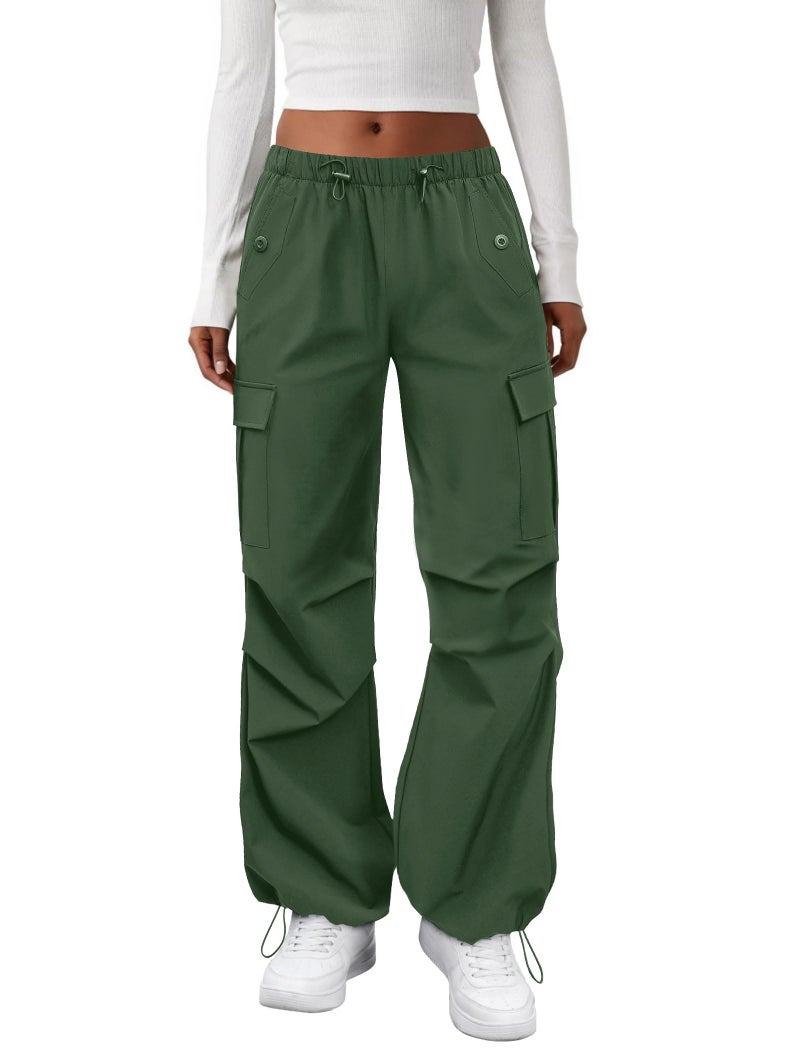 COPYLEAF Cargo Pants Women Elastic Waisted Parachute Hiking Pants with Pockets WaterResistant Lightweight Baggy PantsArmy Green XL - Image 2