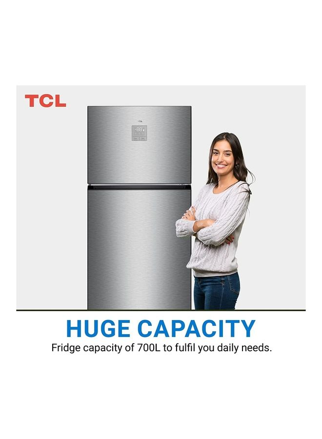 TCL Double Door Top Mount Refrigerator, Total No Frost Fridge And Freezer With LED And Touch Control, Interior LED Light And Large Crisper With Humidity Control 700 L P700TMN Silver - Image 2