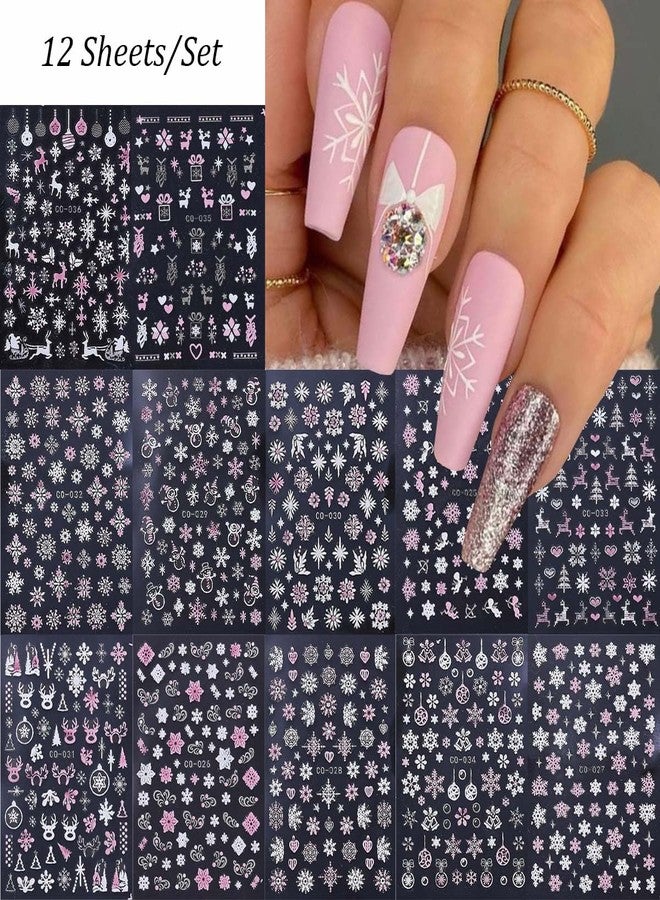SWEET TREND 12pcs Christmas Nail Stickers Decals: 3D Snowflakes Christmas Tree Reindeer DIY Design - Matte Self Adhesive Holiday Nail Art Stickers for Women Gifts - Manicure Salons at Home - Image 2