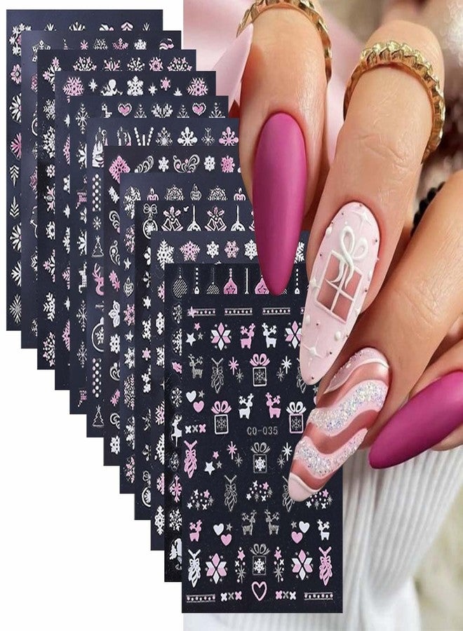SWEET TREND 12pcs Christmas Nail Stickers Decals: 3D Snowflakes Christmas Tree Reindeer DIY Design - Matte Self Adhesive Holiday Nail Art Stickers for Women Gifts - Manicure Salons at Home - Image 1