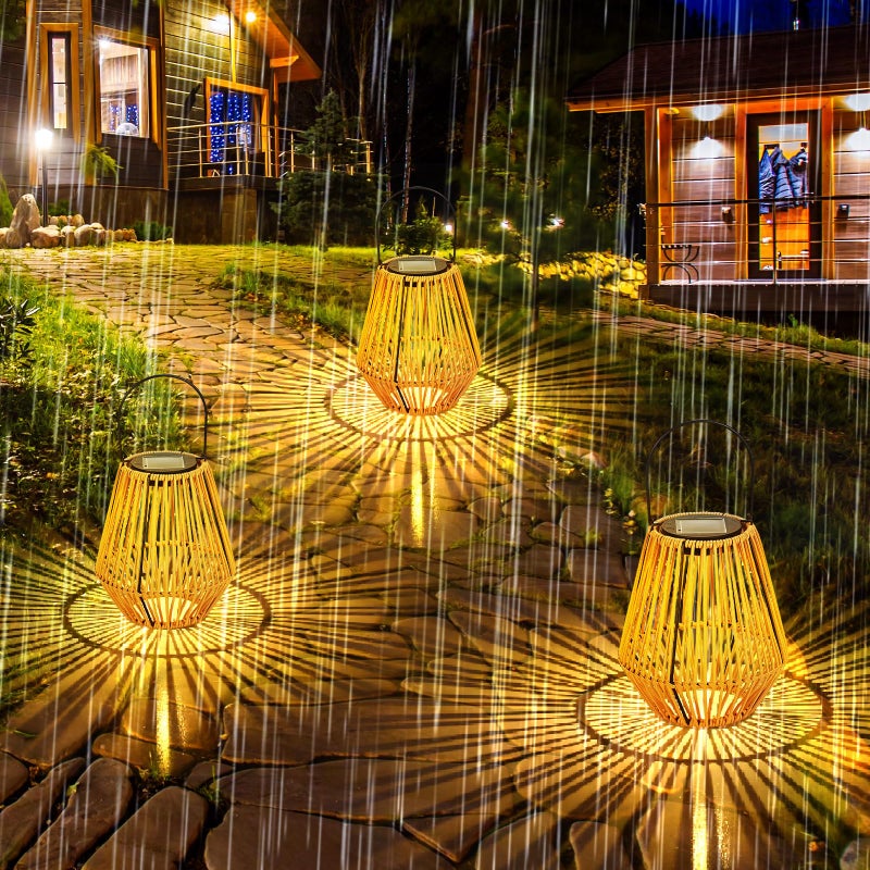 VIHOSE 6 Pack Solar Lanterns, Rattan Hanging Solar Lights with Handle Outdoor Waterproof, Outdoor Lamp Lights Decoration for Patio Porch Garden Pathway Yard Trees Lawn - Image 2