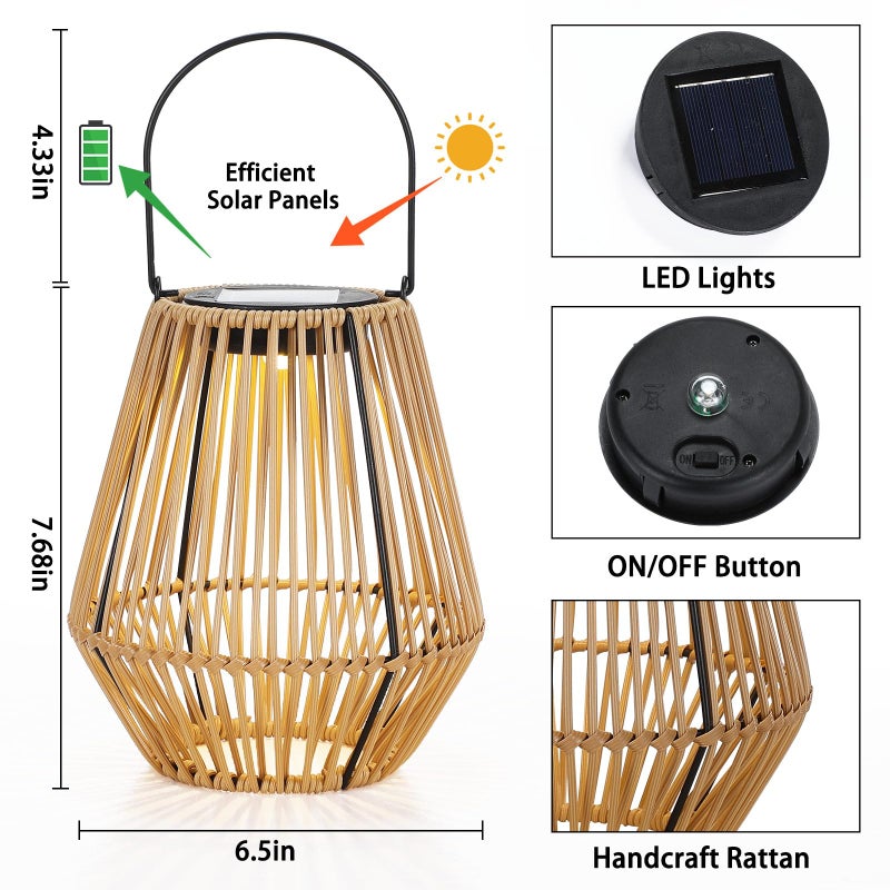 VIHOSE 6 Pack Solar Lanterns, Rattan Hanging Solar Lights with Handle Outdoor Waterproof, Outdoor Lamp Lights Decoration for Patio Porch Garden Pathway Yard Trees Lawn - Image 3