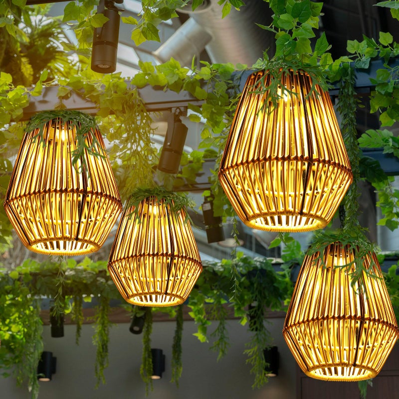 VIHOSE 6 Pack Solar Lanterns, Rattan Hanging Solar Lights with Handle Outdoor Waterproof, Outdoor Lamp Lights Decoration for Patio Porch Garden Pathway Yard Trees Lawn - Image 5