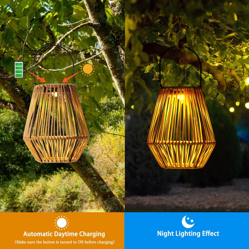 VIHOSE 6 Pack Solar Lanterns, Rattan Hanging Solar Lights with Handle Outdoor Waterproof, Outdoor Lamp Lights Decoration for Patio Porch Garden Pathway Yard Trees Lawn - Image 4