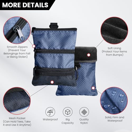 FINGER TEN Golf Pouch Bag for Valuables Tee Color with 4 Golf Pencil Pack, Zippered Pocket Gear Clip Hook to Bag (Blue Pouch Bag) - Image 2