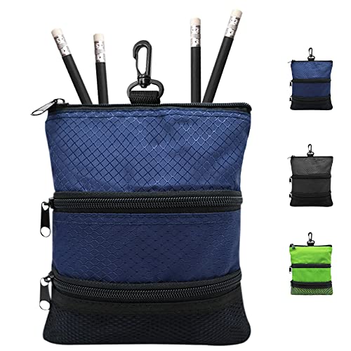 FINGER TEN Golf Pouch Bag for Valuables Tee Color with 4 Golf Pencil Pack, Zippered Pocket Gear Clip Hook to Bag (Blue Pouch Bag) - Image 1
