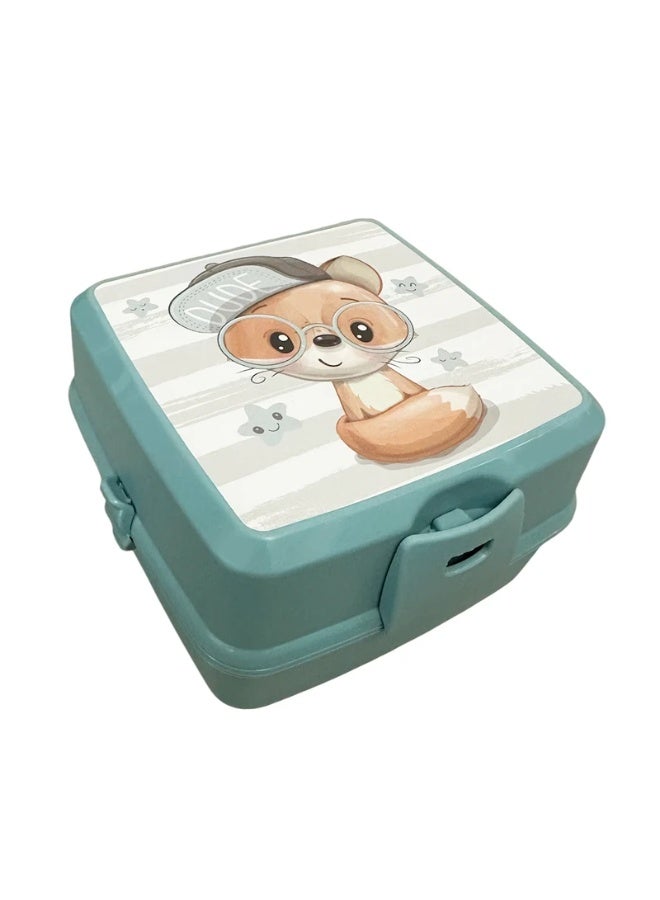 Hobby life lunch box 4 sections with spoon and fork 1400 ml Green - Image 1