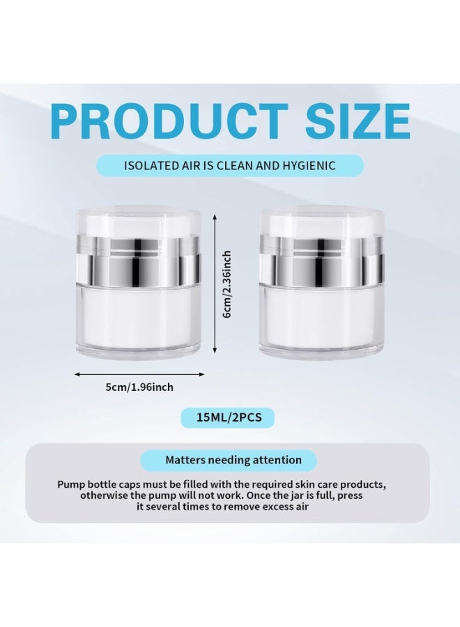 2Pcs Cream Jar Vacuum Bottle, Airless Pump Bottle Portable Cosmetic Container Sample Pots, Empty Refillable Travel Cream Bottle for Lotions, Creams, Makeup (15ml) - Image 2