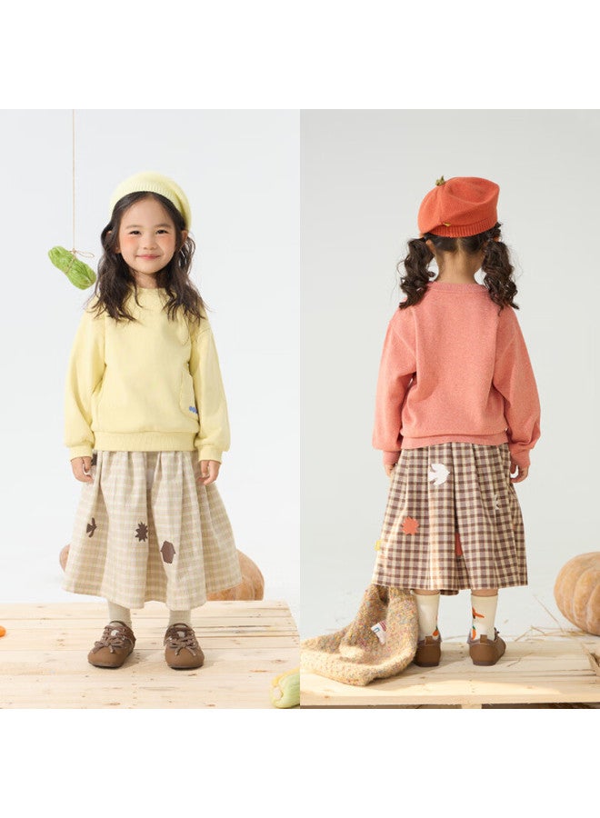 Papapapa Autumn Girls' Plaid Cotton Skirt Children's Short Skirt Spring And Autumn Beige Size 100