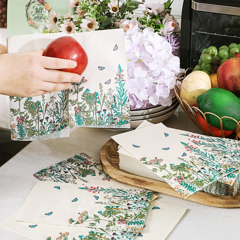 Moinchore 200 Pcs Spring Guest Napkins 2 Ply Wildflower Disposable Guest Towels for Bathroom Easter Bathroom Paper Hand Towels for Home Holiday Easter Party Kitchen Supplies Wildflower Party Decoration - Image 4