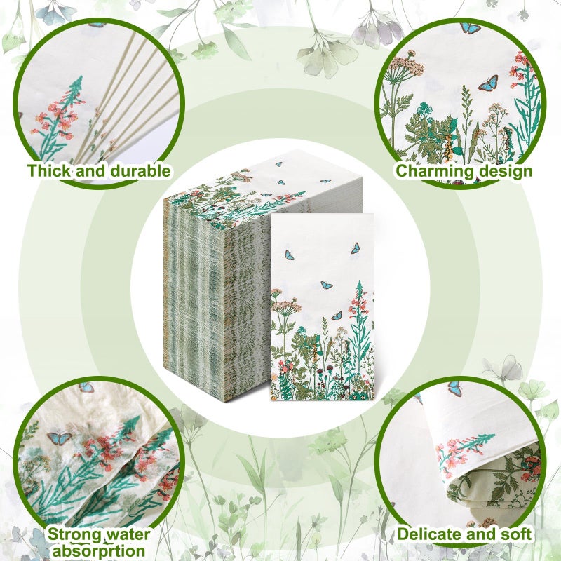 Moinchore 200 Pcs Spring Guest Napkins 2 Ply Wildflower Disposable Guest Towels for Bathroom Easter Bathroom Paper Hand Towels for Home Holiday Easter Party Kitchen Supplies Wildflower Party Decoration - Image 3