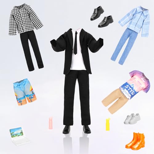 Miunana Lot 16 Items Doll Clothes & Accessories Classic Black Suit for Boy Doll Include Random 4 PCS Casual Wear + 5 PCS Dolls Pants + 3 Pairs of Shoes Laptop Water Bottles - Image 5