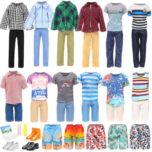 Miunana Lot 16 Items Doll Clothes & Accessories Classic Black Suit for Boy Doll Include Random 4 PCS Casual Wear + 5 PCS Dolls Pants + 3 Pairs of Shoes Laptop Water Bottles - Image 4