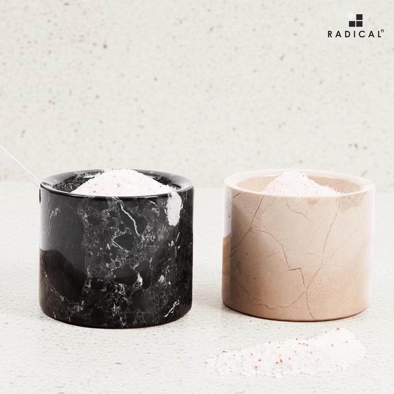 RADICALn Practical versatile construction Black & Verona Marble Salt Cellar Set of 2 with Tray & Lids, 3 Inch Handmade Natural Stone Salt & Spice Containers for Kitchen Countertop Storage, Luxury Kitchen Decor Accessory Market demand focused build - Image 5