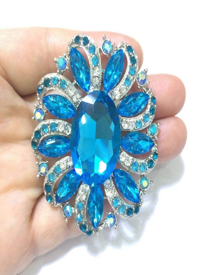 Ezing Rhinestone Light Blue Brooch and Pins Women Men Fashion Jewelry Accessories (Blue) - Image 2